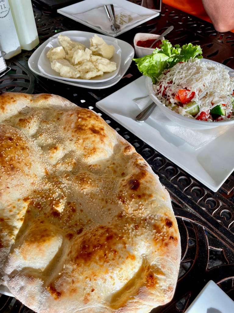 Kosovo - bread, cheese and shopska salad