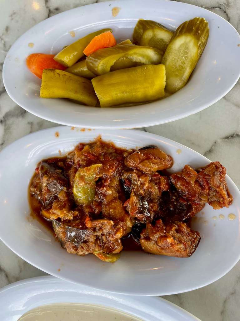 Egypt, Alexandria - Pickles and fried aubergine