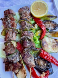 Albania, Tirana - kebabs with peppers