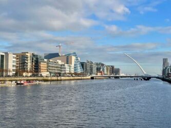Ireland, Dublin - Liffey river and Samuel Beckett Bridge