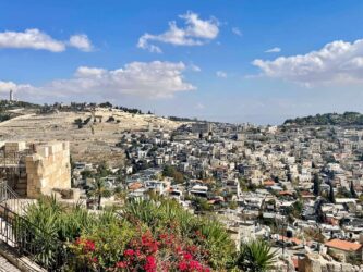 Israel, Jerusalem - Panorama with he Jewish Cemetery on the Mount of Olives