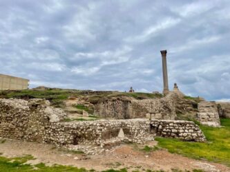 Egypt, Alexandria - Pompey's Pillar rises from the ruins of the ancient and famous Serapeion (Temple of Serapis)