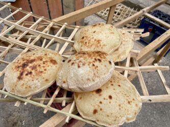 Egypt, Cairo - Aish baladi (or eish baladi), the Egyptian version of pita bread