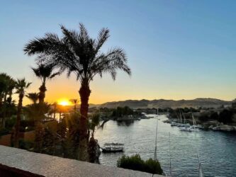 Egypt, Aswan - The Old Cataract Hotel, sunset over Nile
