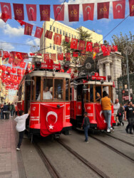 Turkey, Istanbul - Galatasaray Tram on İstiklal Caddesi