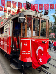 Turkey, Istanbul - Galatasaray Tram on İstiklal Caddesi