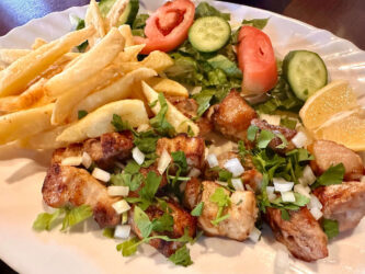 Cyprus, Omodos - Themelio Tavern, Souvlaki