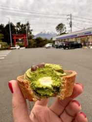 Japan, Gotemba - Matcha sweet with Mt. Fuji