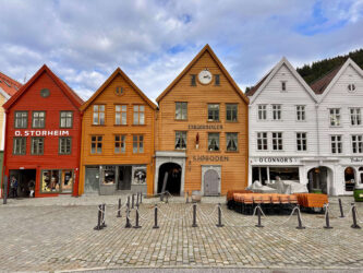 Norway, Bergen - Bryggen in a historic harbour district