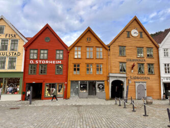 Norway, Bergen - Bryggen in a historic harbour district