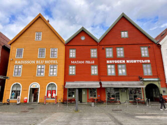 Norway, Bergen - Bryggen in a historic harbour district