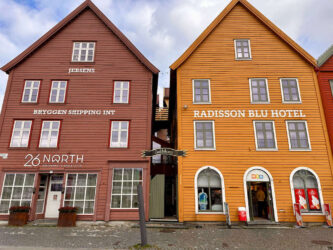 Norway, Bergen - Bryggen in a historic harbour district