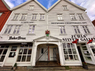 Norway, Bergen - Bryggen in a historic harbour district