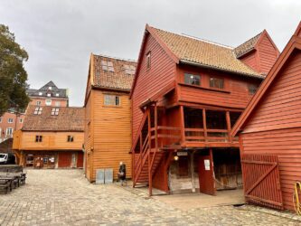 Norway, Bergen - Bryggen in a historic harbour district