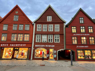 Norway, Bergen - Bryggen in a historic harbour district