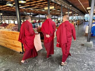 Bhutan, Thimphu - Monks at Centenary Farmers Market