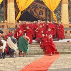 Bhutan, Punakha - Monks at Punakha Dzong
