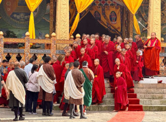 Bhutan, Punakha - Monks at Punakha Dzong