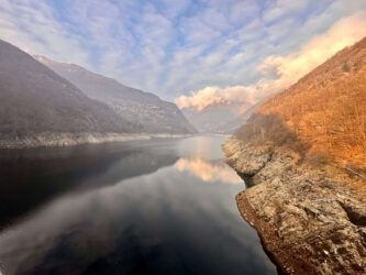 Switzerland, Verzasca - View from Contra Dam, from which James Bond famously 'jumped' during his iconic scene in GoldenEye