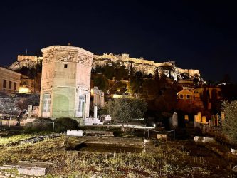 Greece, Athens - The Tower of the Winds and Acropolis Hill