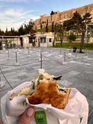 Greece, Athens - Spanakopita, spinach and feta pie featuring flaky filo pastry