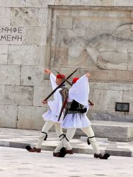 Greece, Athens - The Changing of the Guard by the Evzones (presidential guards) at the Tomb of the Unknown Soldier in Syntagma Square