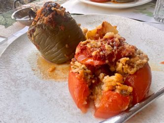 Greece, Arachova - Yemista Greek stuffed peppers and tomatoes